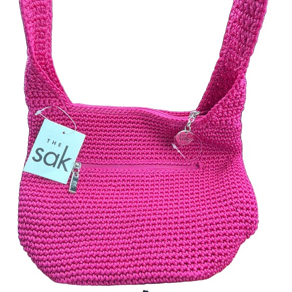 The Sak Handbags - Shoulder Bag Womens The Sak Pink Pinkberry Crochet Craze 108941 Zip Boho Charm